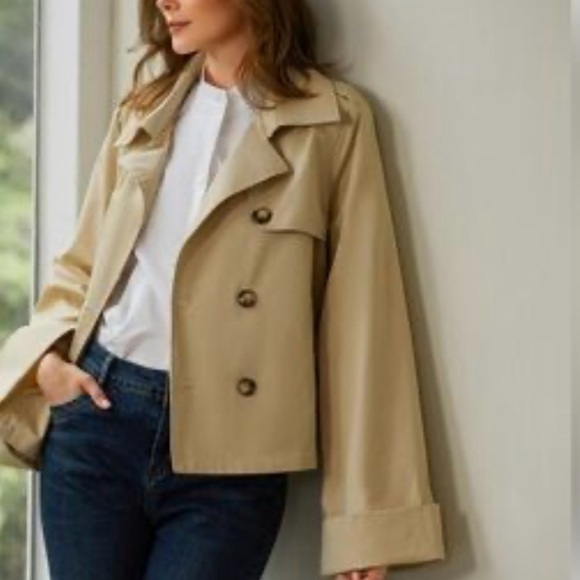 STYLEWE Tan Trench Coat with Notched Lapel and Hip Length - Picture 1 of 3